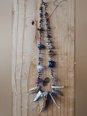 Handcrafted Women's Necklace in Purple and Pearl Accents